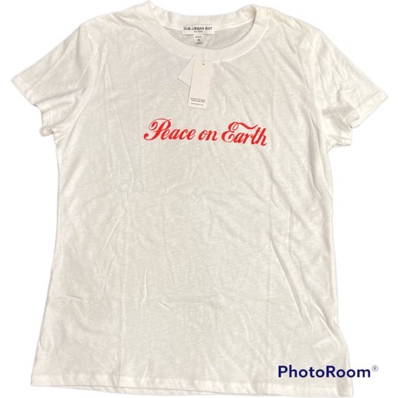 Women’s Sub-Urban Riot Peace on Earth soft white holiday tee shirt Small S - Picture 1 of 3